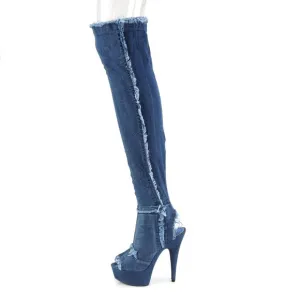Denim Platform Heel Thigh High Boots