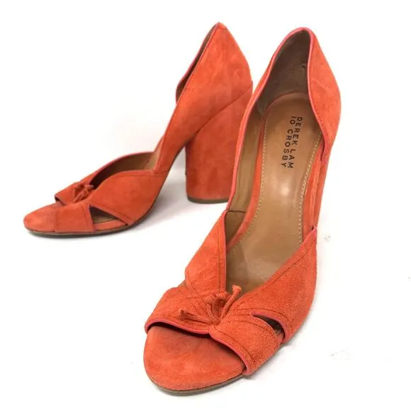 Derek Lam 10 Crosby Women's Size 7 Suede D'Orsay Peep Toe Pumps Orange Red