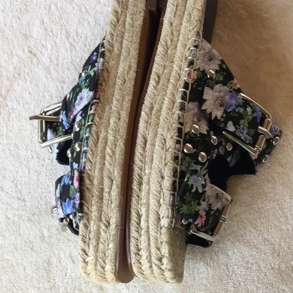 DESIGNER REBECCA MINKOFF FLORAL JODI RAFFIA PLATFORM ESPADRILLE  SLIDES SIZE 7.5