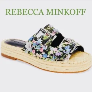 DESIGNER REBECCA MINKOFF FLORAL JODI RAFFIA PLATFORM ESPADRILLE  SLIDES SIZE 7.5