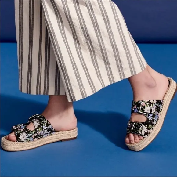 DESIGNER REBECCA MINKOFF FLORAL JODI RAFFIA PLATFORM ESPADRILLE  SLIDES SIZE 7.5