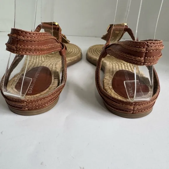 DIANE VON FURSTENBERG brown leather espadrille sandals Size 7.5