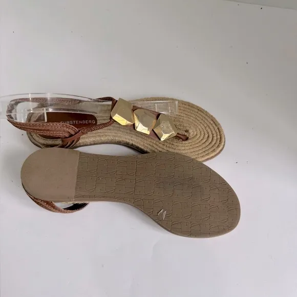 DIANE VON FURSTENBERG brown leather espadrille sandals Size 7.5