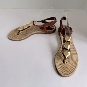 DIANE VON FURSTENBERG brown leather espadrille sandals Size 7.5