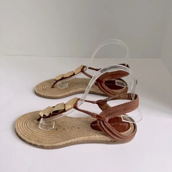 DIANE VON FURSTENBERG brown leather espadrille sandals Size 7.5