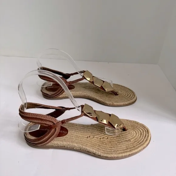 DIANE VON FURSTENBERG brown leather espadrille sandals Size 7.5