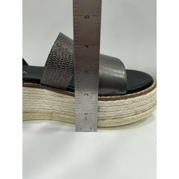 Diba True Day Line 8 Espadrille Black Gunmetal Leather Platform Espadrille NIB