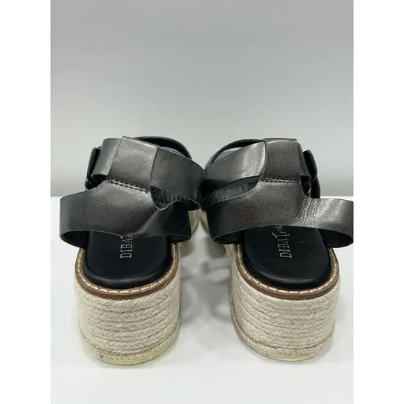 Diba True Day Line 8 Espadrille Black Gunmetal Leather Platform Espadrille NIB
