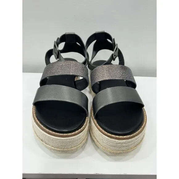 Diba True Day Line 8 Espadrille Black Gunmetal Leather Platform Espadrille NIB
