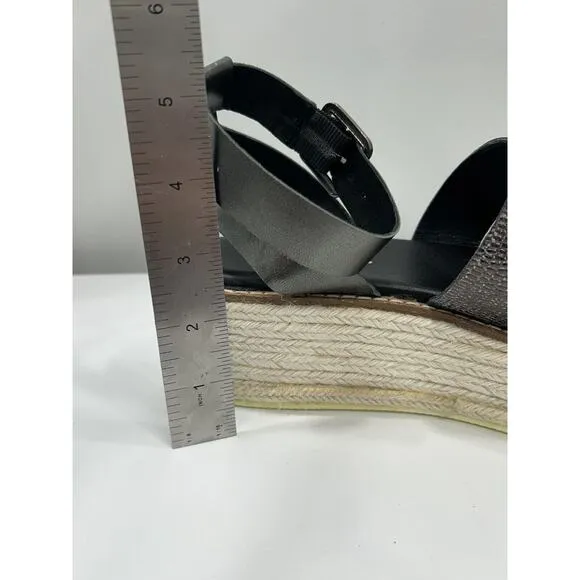 Diba True Day Line 8 Espadrille Black Gunmetal Leather Platform Espadrille NIB