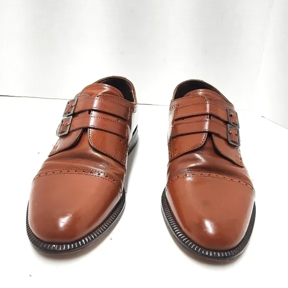 Dimitri men's dress shores double buckle leather brown made in Italy Size: 7 1/2