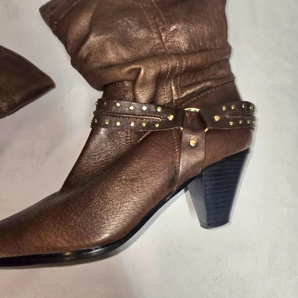 Dingo Emma Western Studded Harness Slouch Boots Chocolate Brown Size 8.5