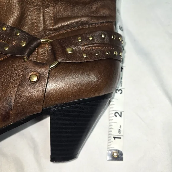 Dingo Emma Western Studded Harness Slouch Boots Chocolate Brown Size 8.5