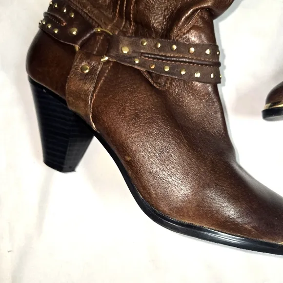 Dingo Emma Western Studded Harness Slouch Boots Chocolate Brown Size 8.5