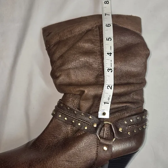 Dingo Emma Western Studded Harness Slouch Boots Chocolate Brown Size 8.5