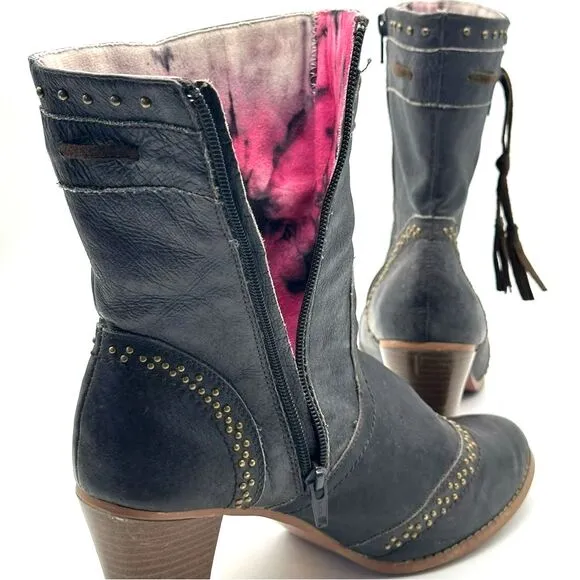 Dingo Leather Boots Studded Grey Tassel Zip Up Country Western Women's Size 10