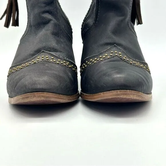 Dingo Leather Boots Studded Grey Tassel Zip Up Country Western Women's Size 10