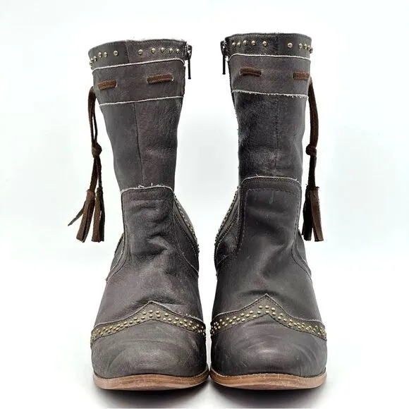 Dingo Leather Boots Studded Grey Tassel Zip Up Country Western Women's Size 10