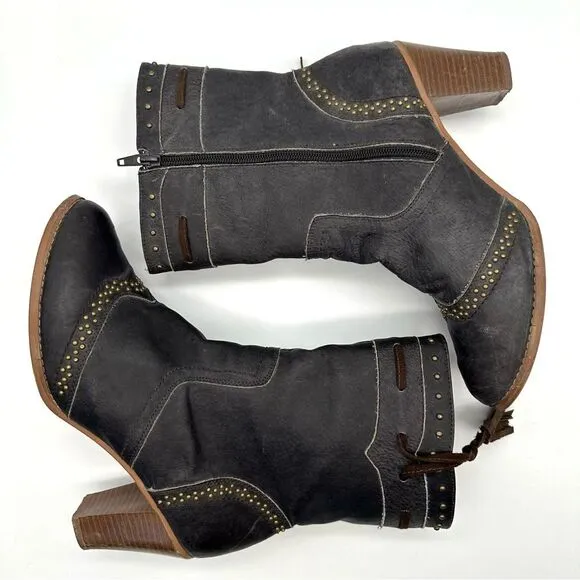 Dingo Leather Boots Studded Grey Tassel Zip Up Country Western Women's Size 10