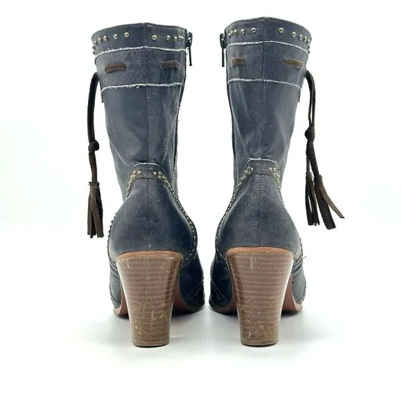Dingo Leather Boots Studded Grey Tassel Zip Up Country Western Women's Size 10