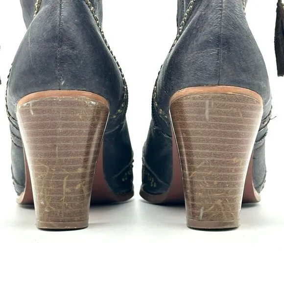 Dingo Leather Boots Studded Grey Tassel Zip Up Country Western Women's Size 10