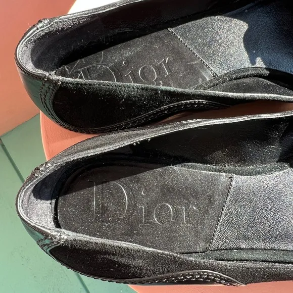 DIOR Leather Signature D Pointed Toe Ballet Flats in Black Size 40
