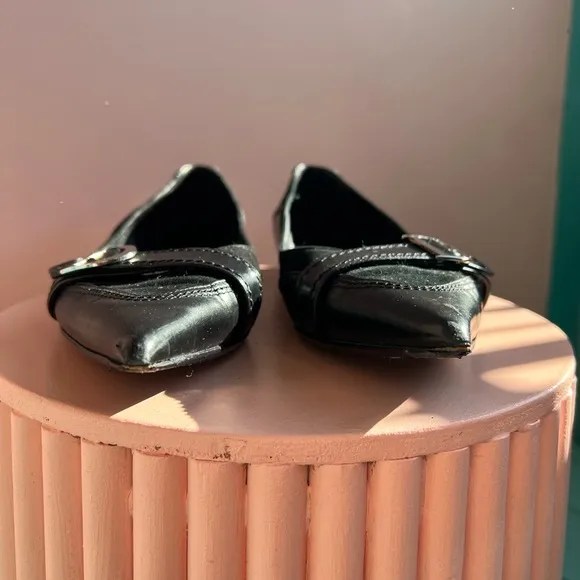 DIOR Leather Signature D Pointed Toe Ballet Flats in Black Size 40
