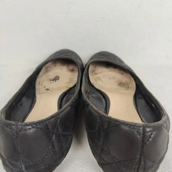 Dior Quilted Leather Ballet Flats Womens 39 9 Black Slip On Shoes Preppy