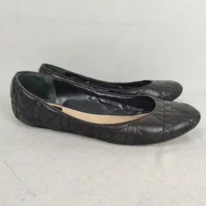 Dior Quilted Leather Ballet Flats Womens 39 9 Black Slip On Shoes Preppy