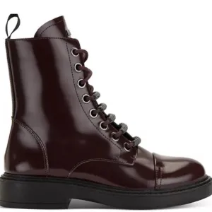 DKNY Brown‎ and Black Leather Boots with Lace-Up Design