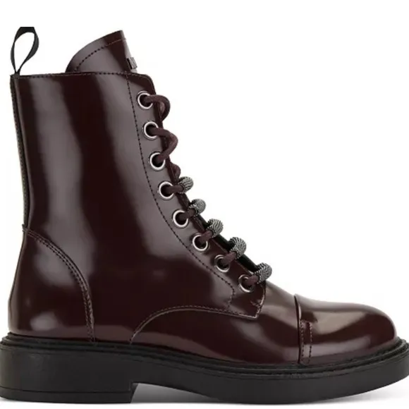 DKNY Brown‎ and Black Leather Boots with Lace-Up Design