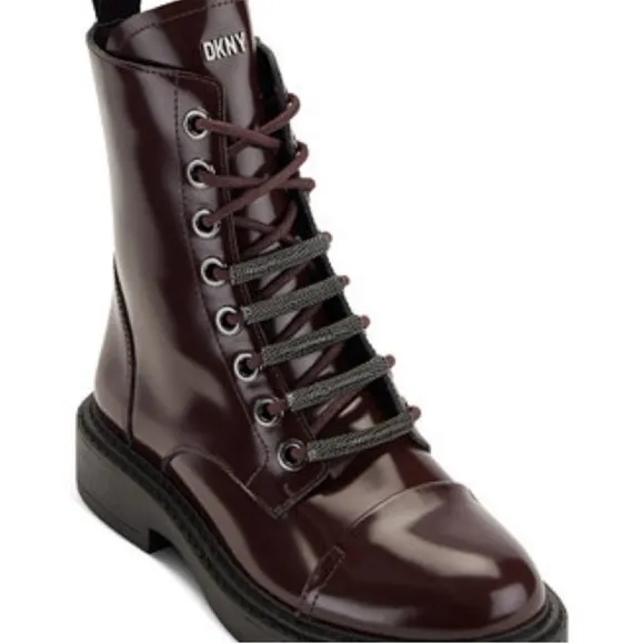 DKNY Brown‎ and Black Leather Boots with Lace-Up Design