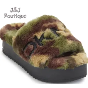 DKNY Fur Platform Slide Sandals