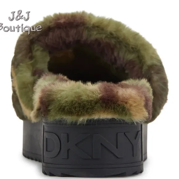 DKNY Fur Platform Slide Sandals