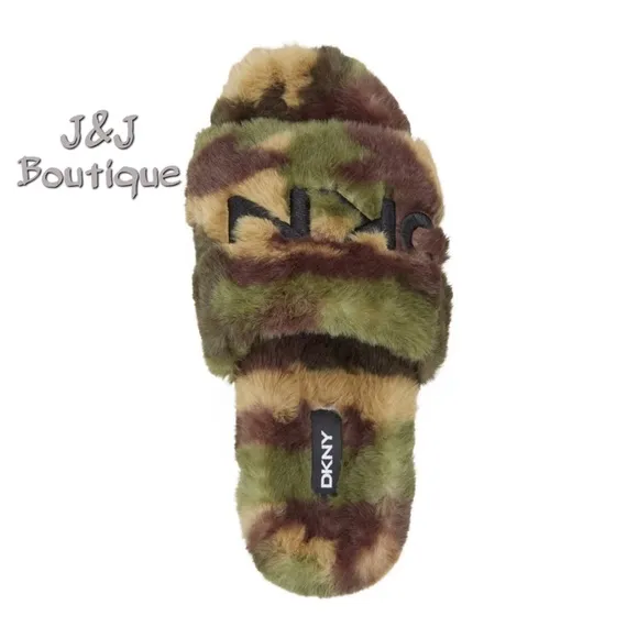 DKNY Fur Platform Slide Sandals