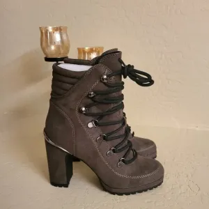 Dkny Women's Lenni Lace-up Platform Block-heel Boots Women 6.5 Olive - NIB