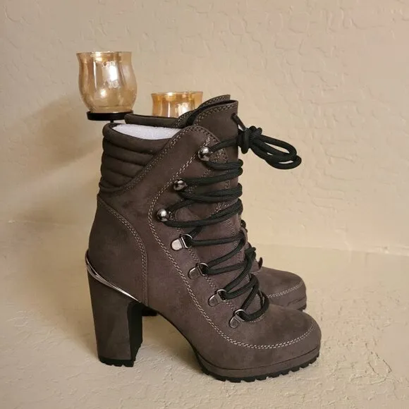 Dkny Women's Lenni Lace-up Platform Block-heel Boots Women 6.5 Olive - NIB