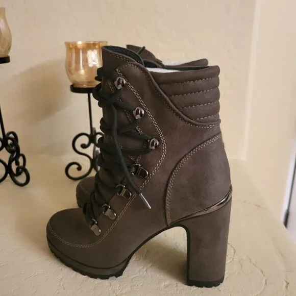 Dkny Women's Lenni Lace-up Platform Block-heel Boots Women 6.5 Olive - NIB
