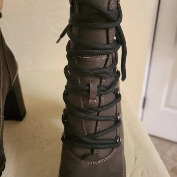 Dkny Women's Lenni Lace-up Platform Block-heel Boots Women 6.5 Olive - NIB