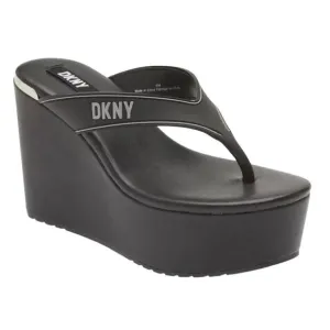 DKNY Women's Trina Platform Wedge Thong Sandals Black Size 7