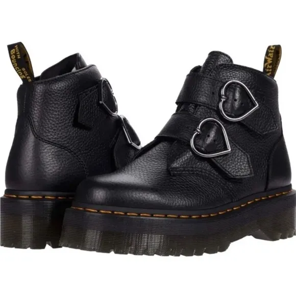 Doc Marten Devon Heart Platform Black Leather Boots Women’s US Size 5