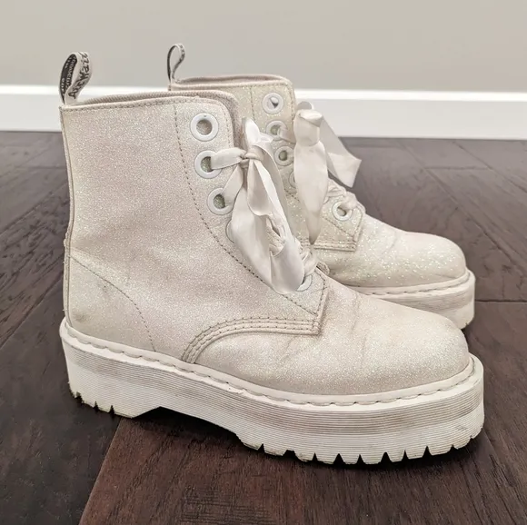 DOC MARTENS Molly Glitter platform lace-up combat boots size 11