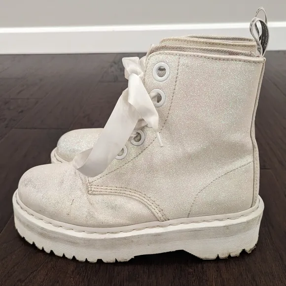 DOC MARTENS Molly Glitter platform lace-up combat boots size 11