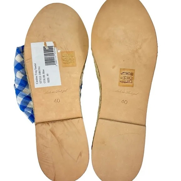 Dodo Bar Or Catalina Gingham Espadrille Thong Sandals Blue White Check size 40