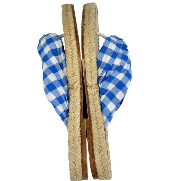 Dodo Bar Or Catalina Gingham Espadrille Thong Sandals Blue White Check size 40