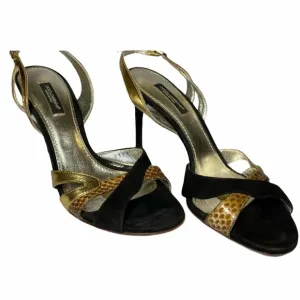 DOLCE &amp; GABBANA Black Suede Gold Leather &amp; snake