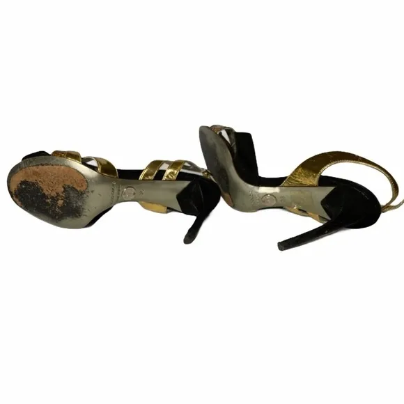 DOLCE &amp; GABBANA Black Suede Gold Leather &amp; snake