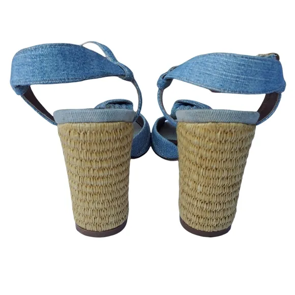 Dolce &amp; Gabbana Blue Denim Espadrille Style Peep Toe Heel Sandals w/Ankle Strap