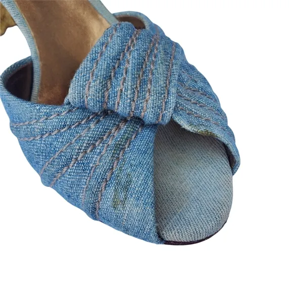 Dolce &amp; Gabbana Blue Denim Espadrille Style Peep Toe Heel Sandals w/Ankle Strap