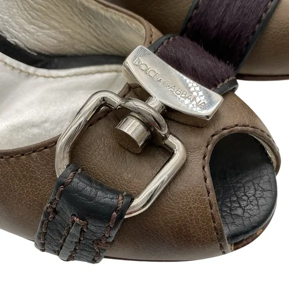 Dolce &amp; Gabbana Brown buckle peep toe Elegant Heels size 38 size US 8